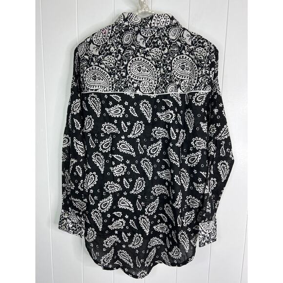 One‎ Teaspoon Hand Batik Paisley Western Shirt - Black NWT Size XS - Picture 8 of 11